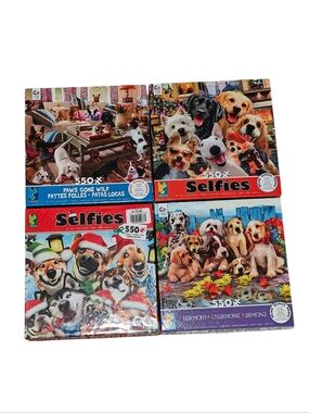 SELFIES 550 Piece Dog Puzzle Bundle - Colorful Puppy Art (4 Pack)